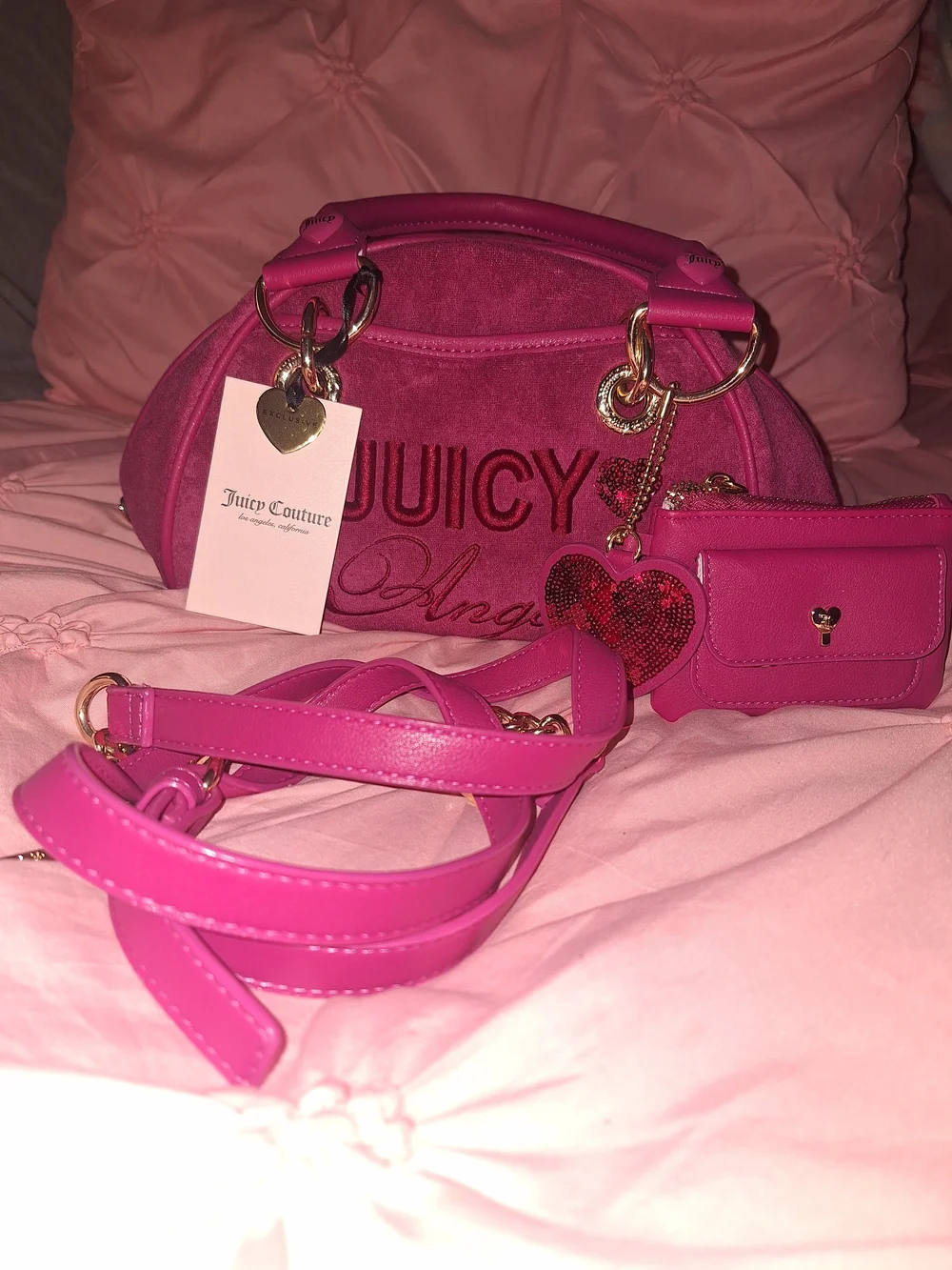 EXCLUSIVE Juicy Couture Pink Velvet Dome Satchel with Heart Charm
